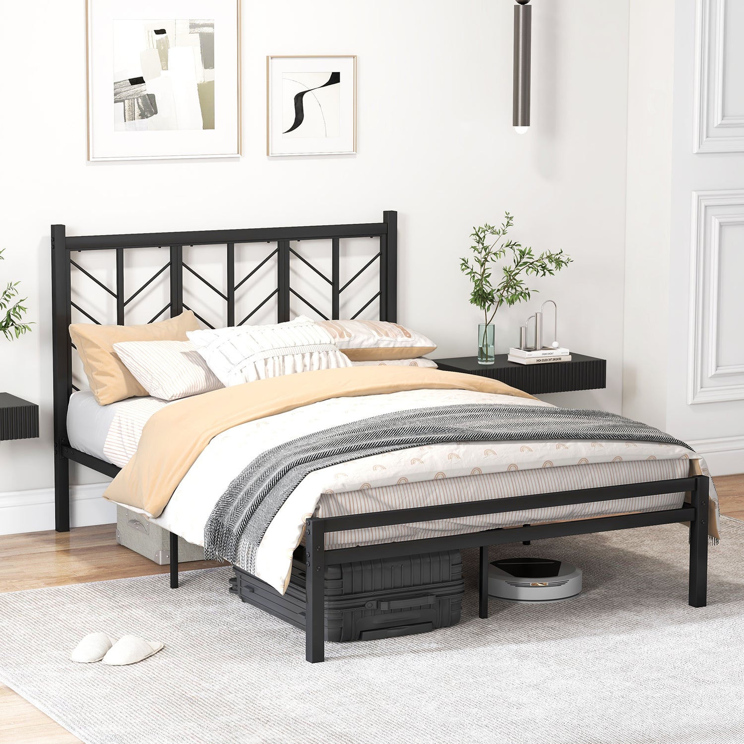 Twin Size Platform Bed with Headboard and Metal Frame