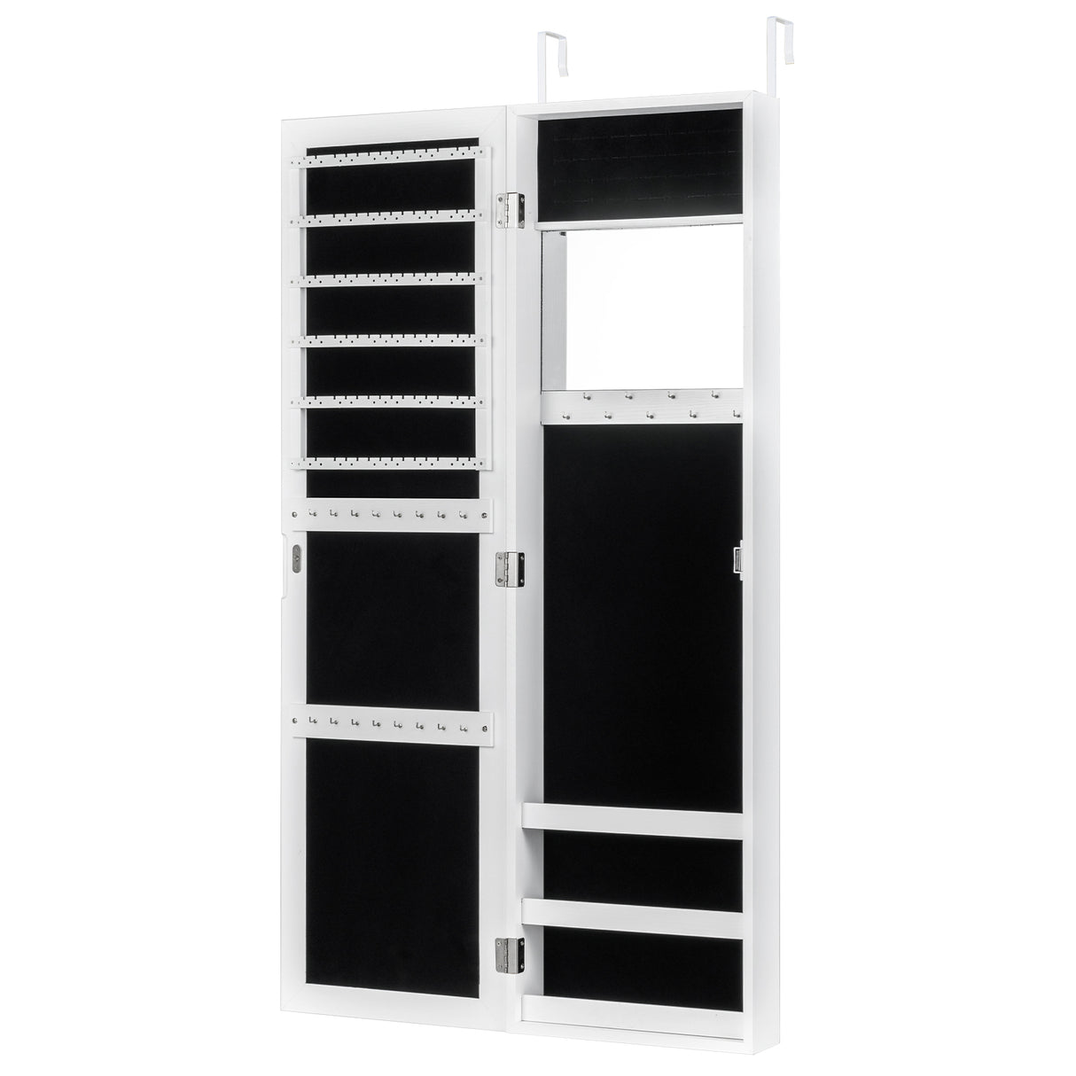 Full Length Mirror Jewelry Cabinet with Ring Slots and Necklace Hooks