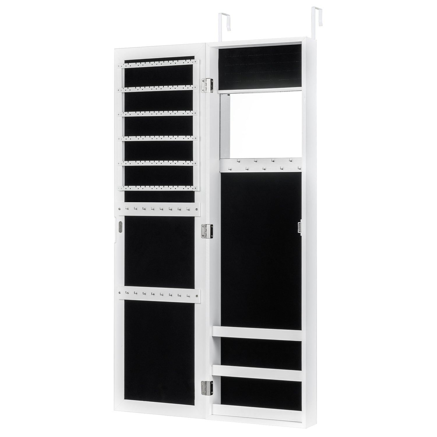 Full Length Mirror Jewelry Cabinet with Ring Slots and Necklace Hooks