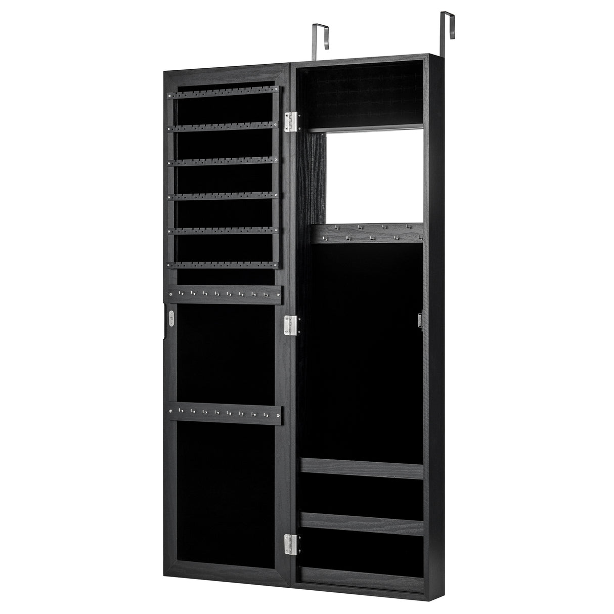 Full Length Mirror Jewelry Cabinet with Ring Slots and Necklace Hooks