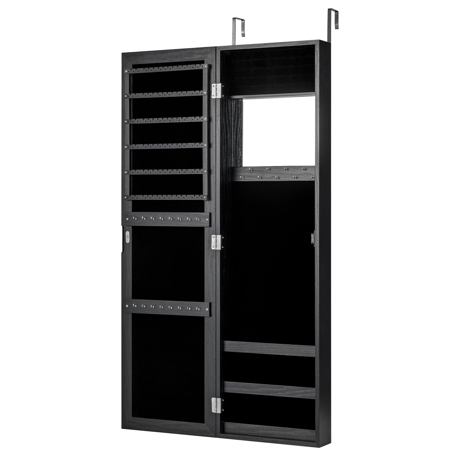 Full Length Mirror Jewelry Cabinet with Ring Slots and Necklace Hooks