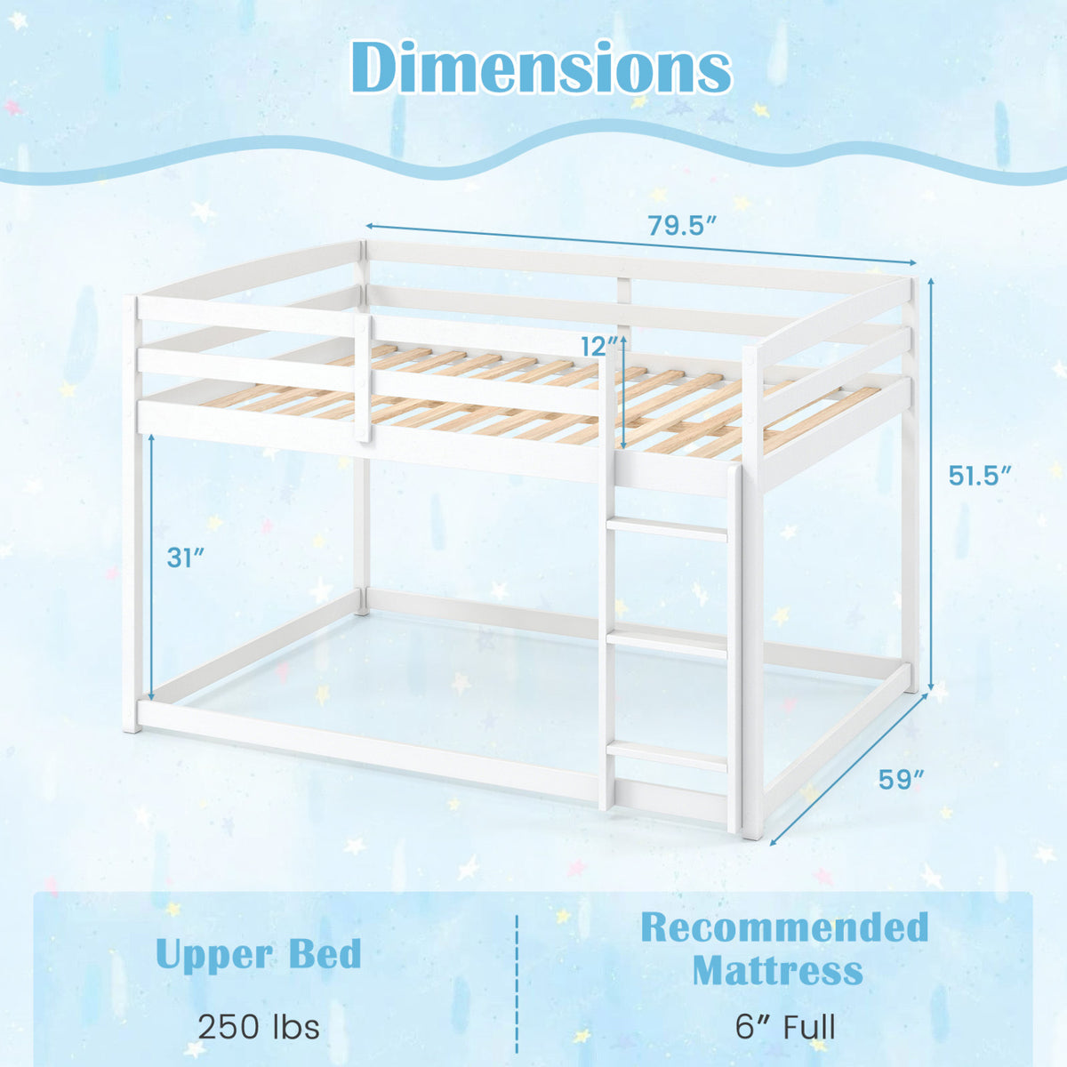 Full Over Full Bunk Bed with Integrated Ladder and Safety Guardrails Solid Wood