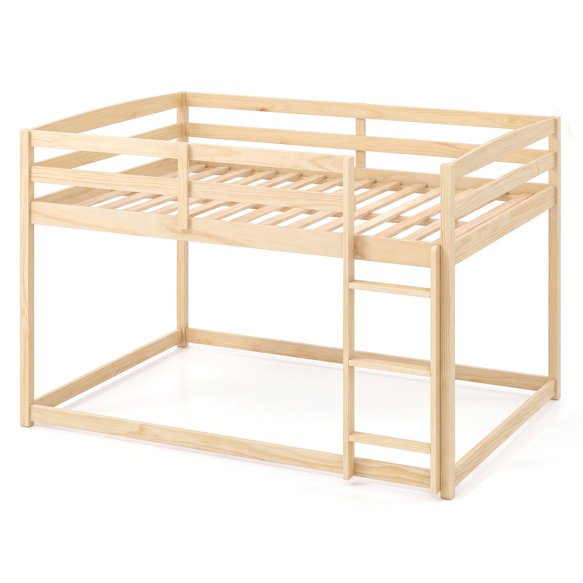 Full Over Full Bunk Bed with Integrated Ladder and Safety Guardrails Solid Wood