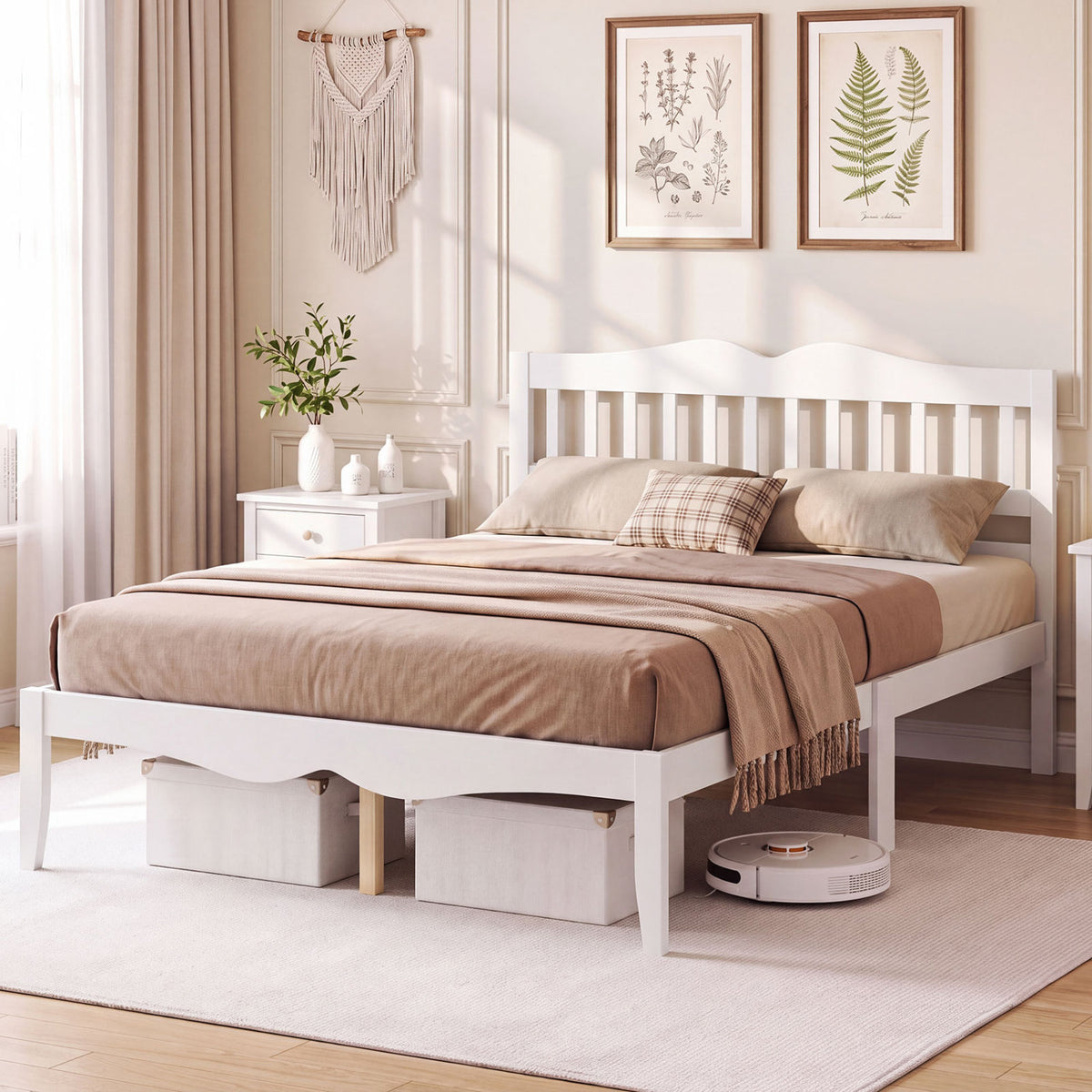Full/Queen Size Modern Farmhouse Style Bed Frame with Solid Wood Frame