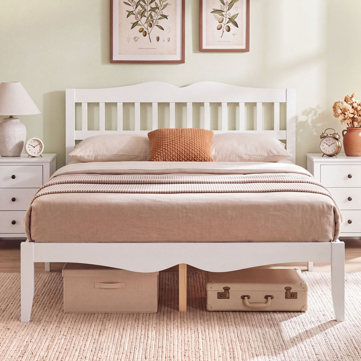 Full/Queen Size Modern Farmhouse Style Bed Frame with Solid Wood Frame