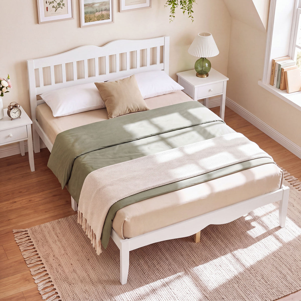 Full/Queen Size Modern Farmhouse Style Bed Frame with Solid Wood Frame