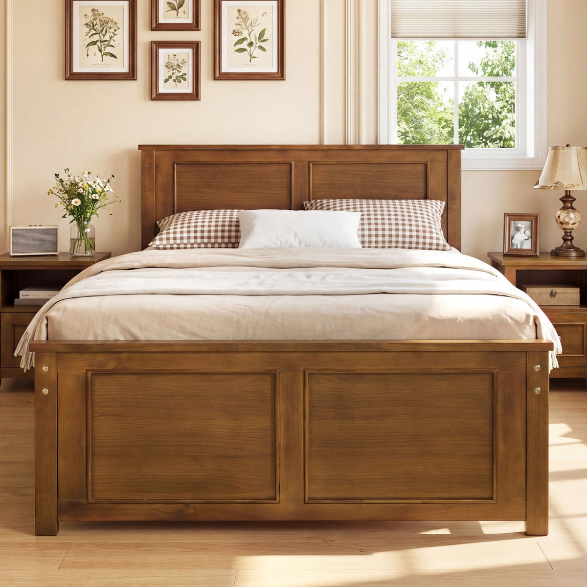 Full Size Wooden Bed Frame with Headboard