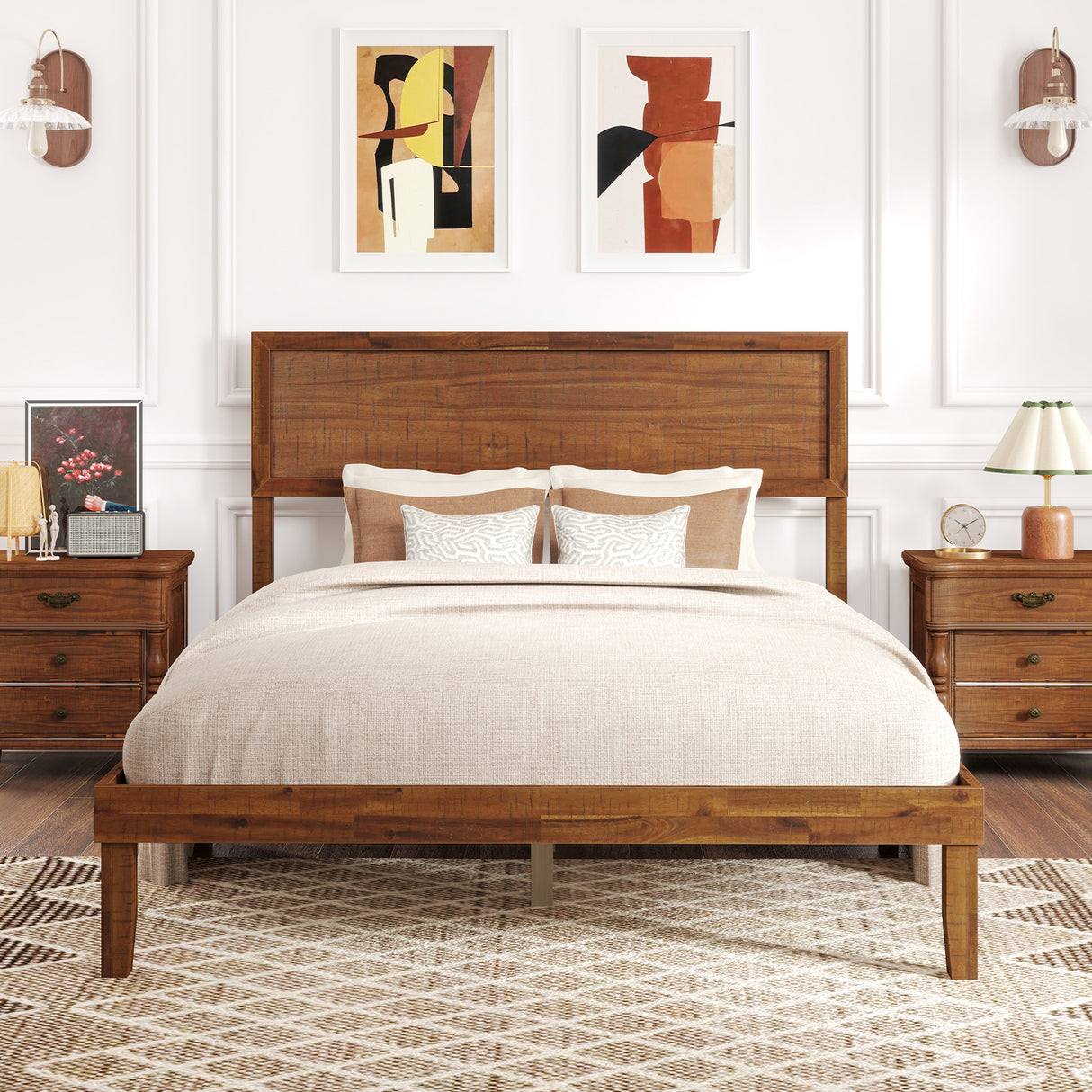 Twin/Full/Queen Size Bed Frame with Headboard and Wooden Slats Support