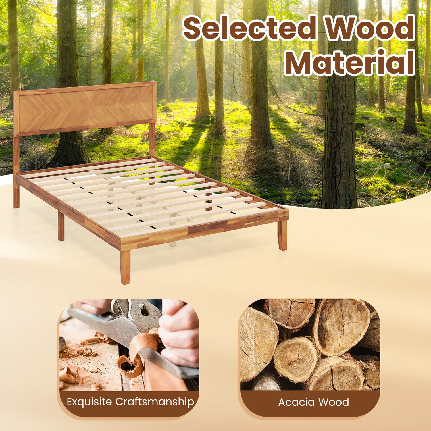 Twin/Full/Queen Size Bed Frame with Headboard and Storage Space