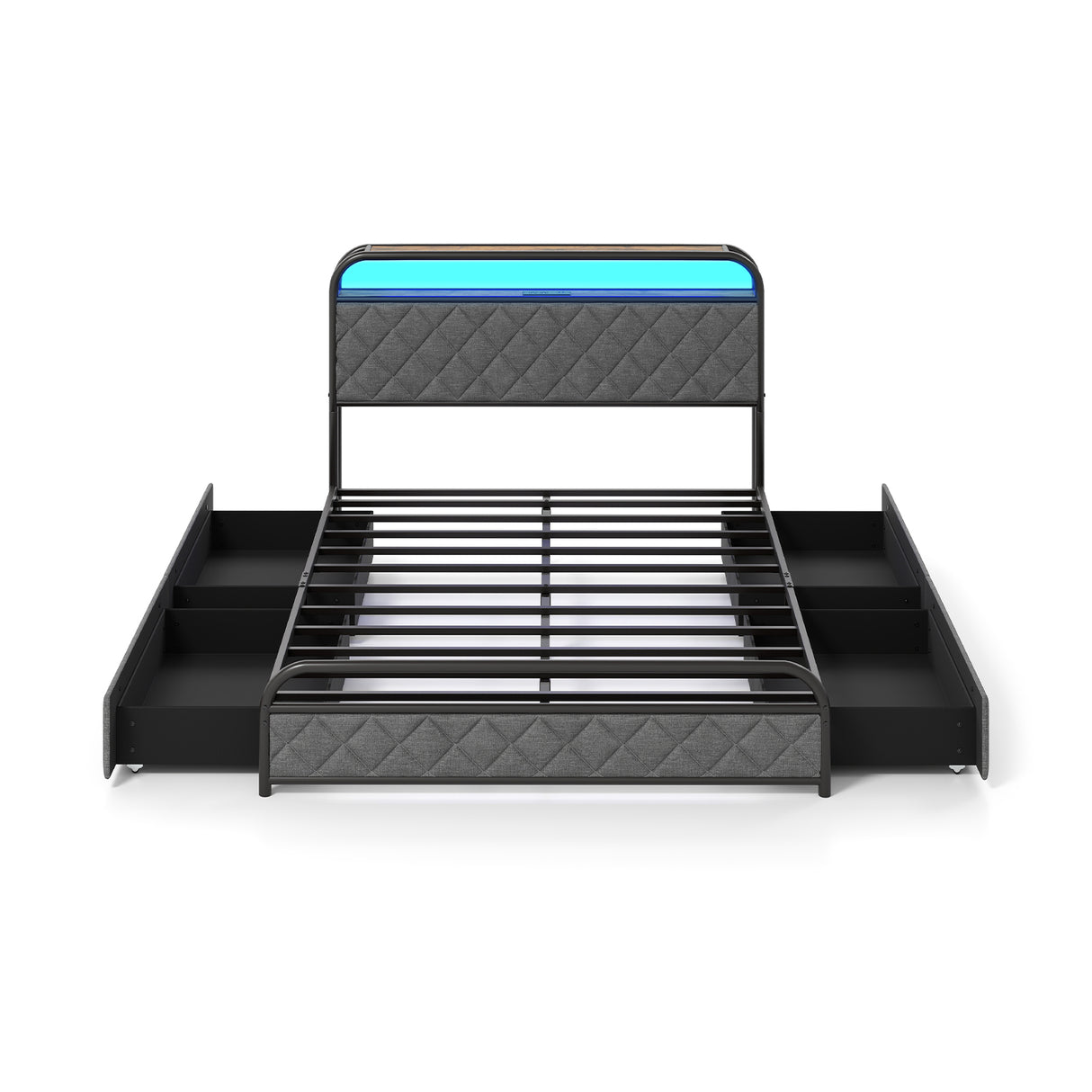 Twin/Full/Queen Size Bed Frame with LED Lights and Charging Station