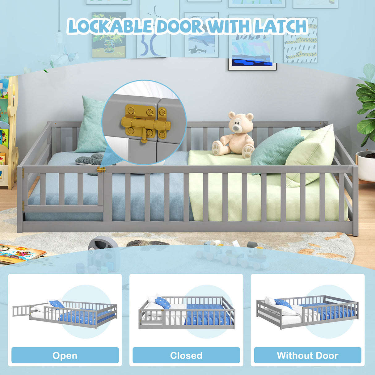 Full Size Floor Bed with Full Length Safety Guardrails