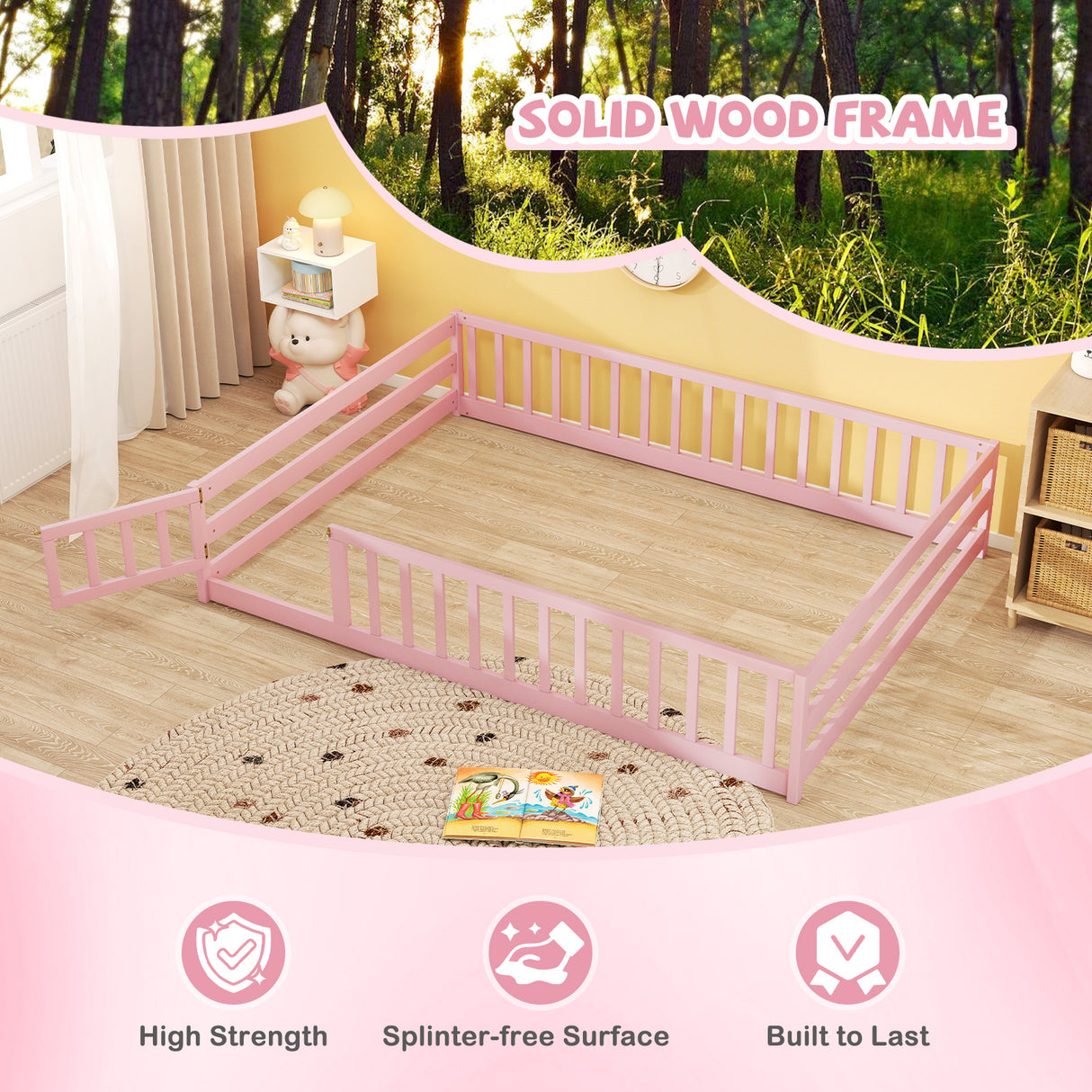 Full Size Floor Bed with Full Length Safety Guardrails