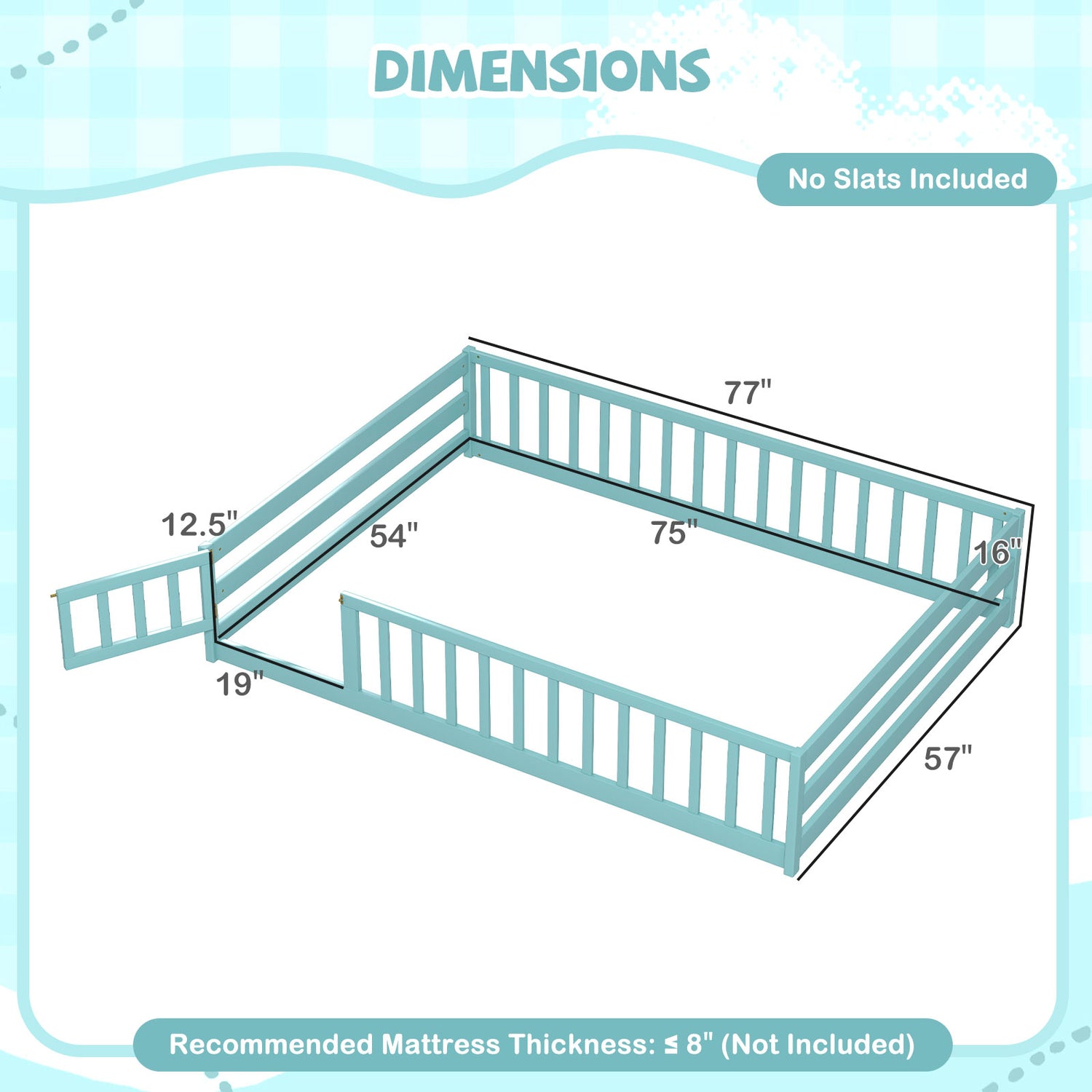 Full Size Floor Bed with Full Length Safety Guardrails