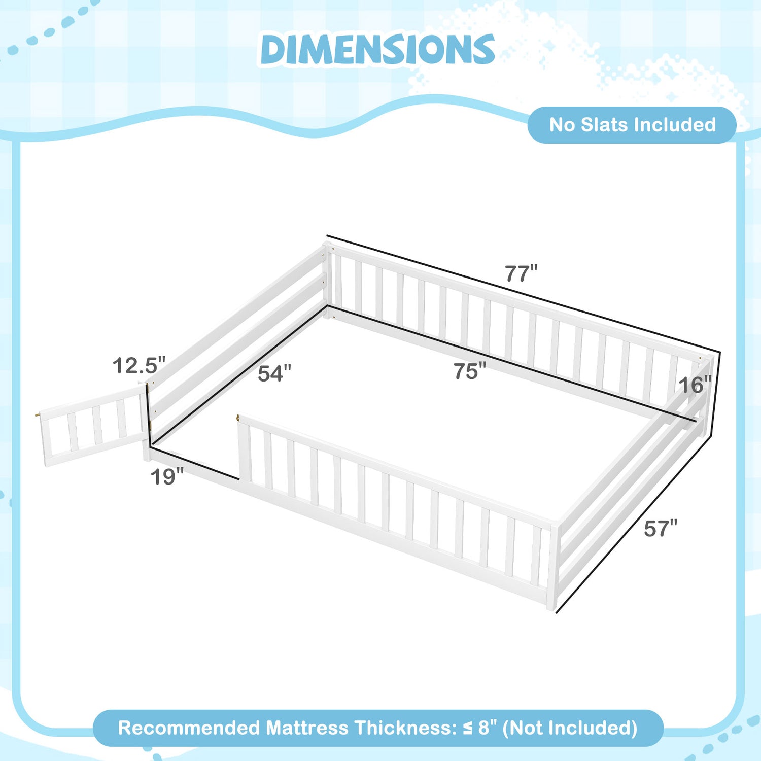 Full Size Floor Bed with Full Length Safety Guardrails