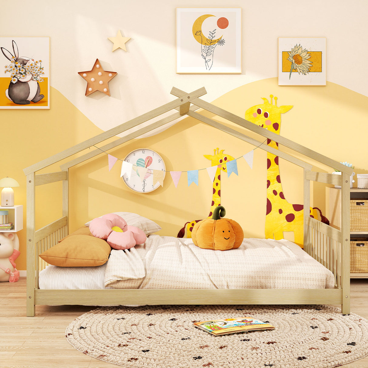 Full Size House Bed Montessori Floor Bed with Headboard