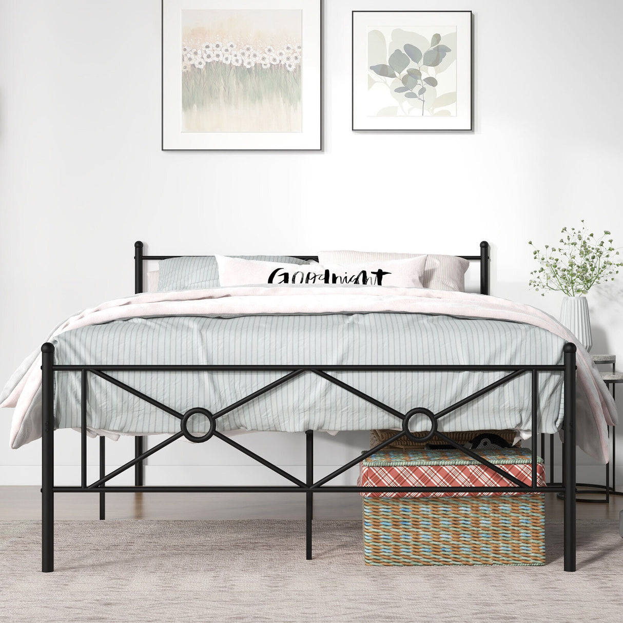 Full/Queen Size Metal Platform Bed Frame with Headboard and Footboard