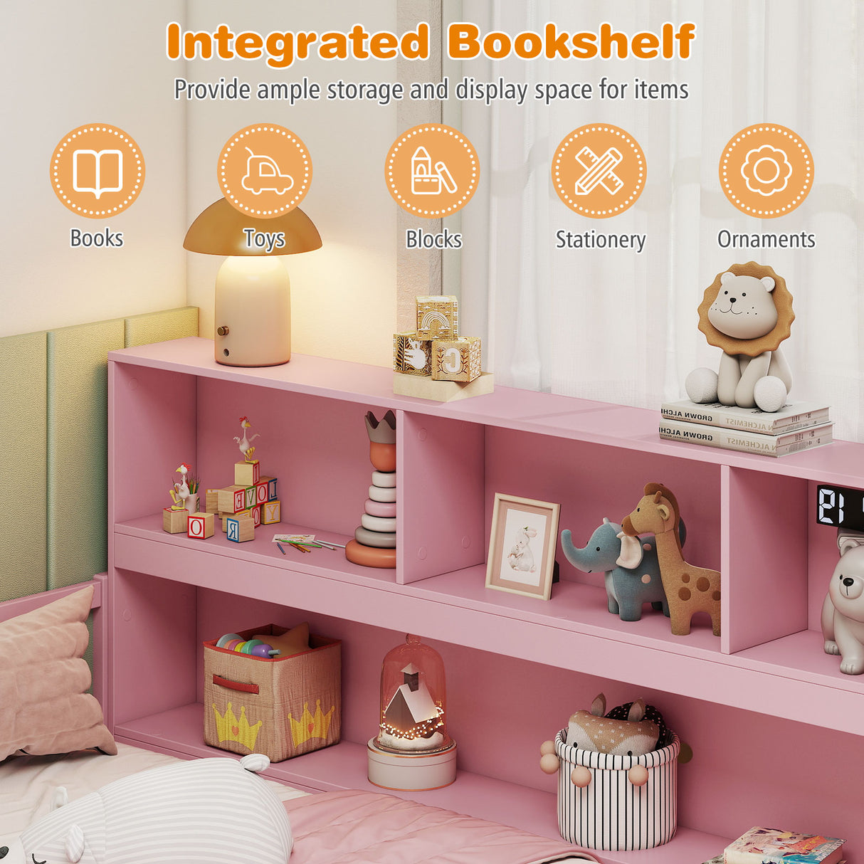 Full Size Montessori Floor Bed with Bookcase