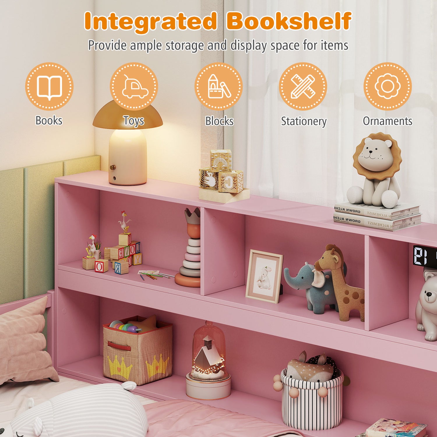 Full Size Montessori Floor Bed with Bookcase