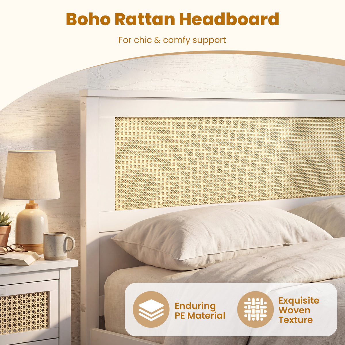 Full Size Rattan Bed Frame with Storage Drawers