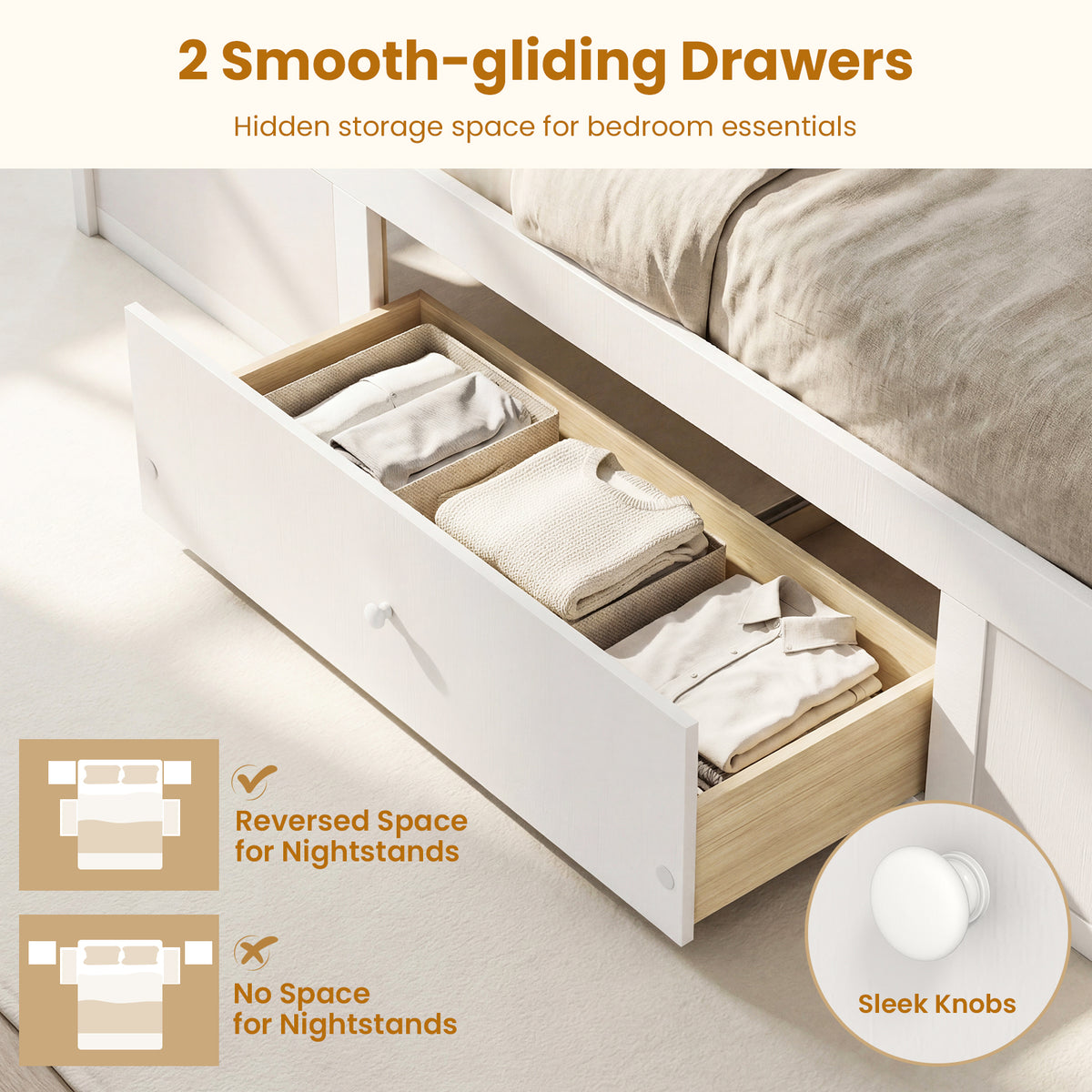Full Size Rattan Bed Frame with Storage Drawers