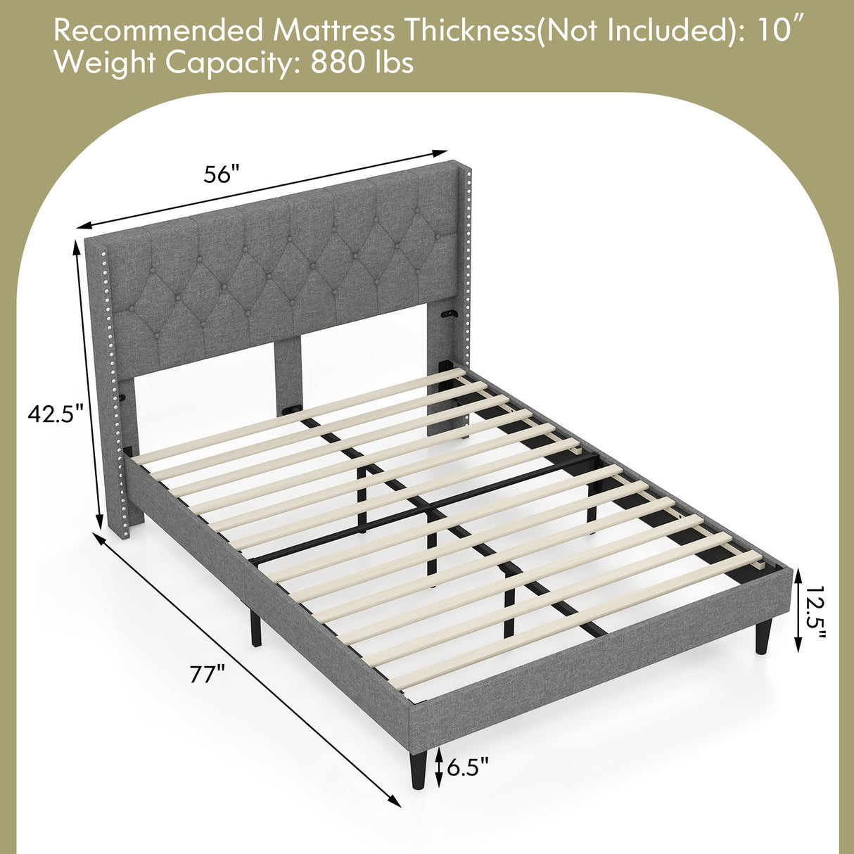 Full/Queen Size Upholstered Platform Bed with Button Tufted Headboard
