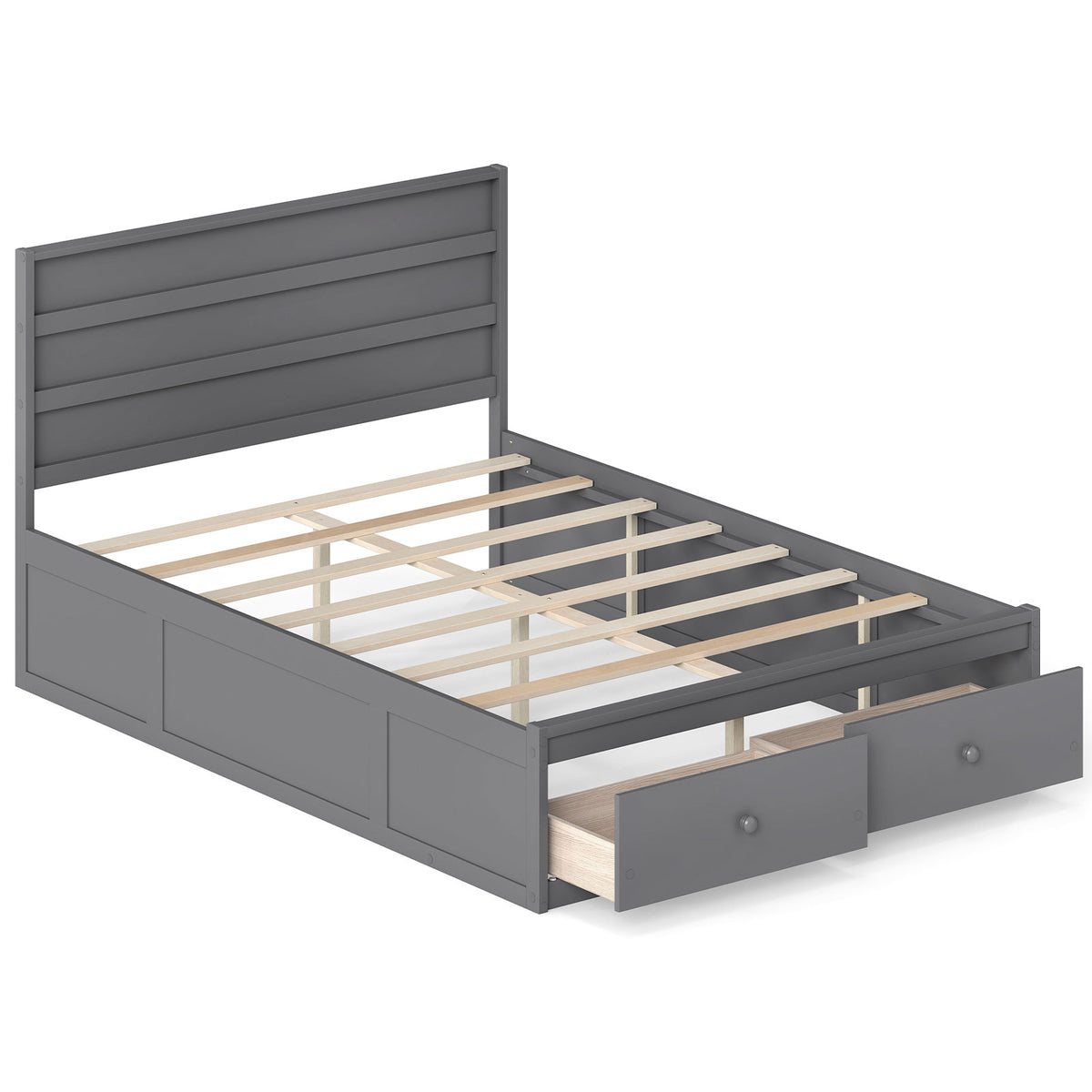 Full Size Wooden Platform Bed Frame with Storage Drawers