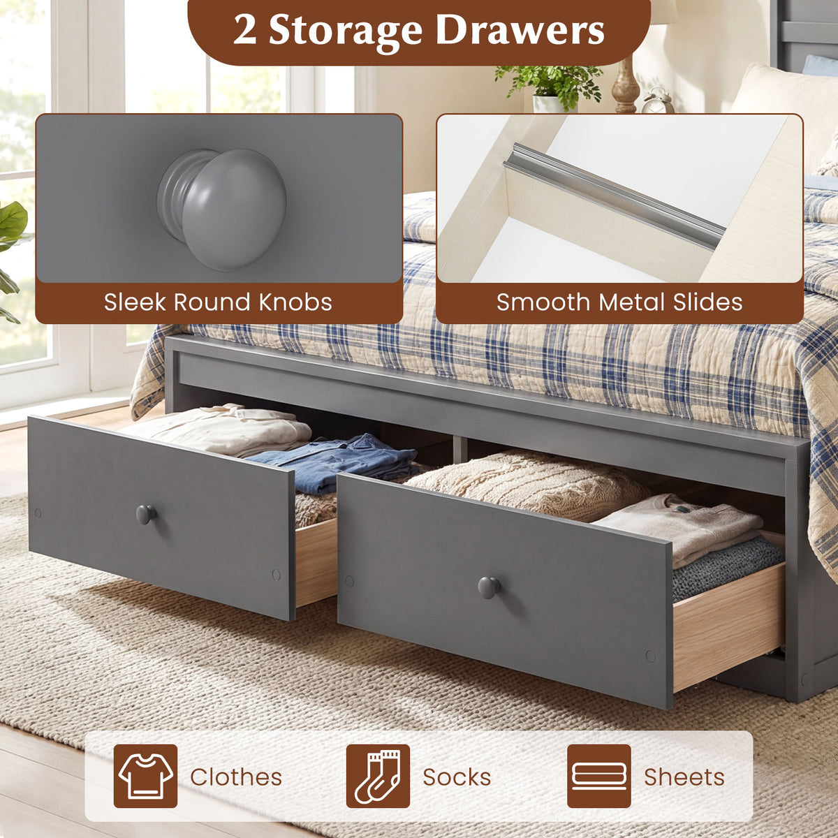 Full Size Wooden Platform Bed Frame with Storage Drawers
