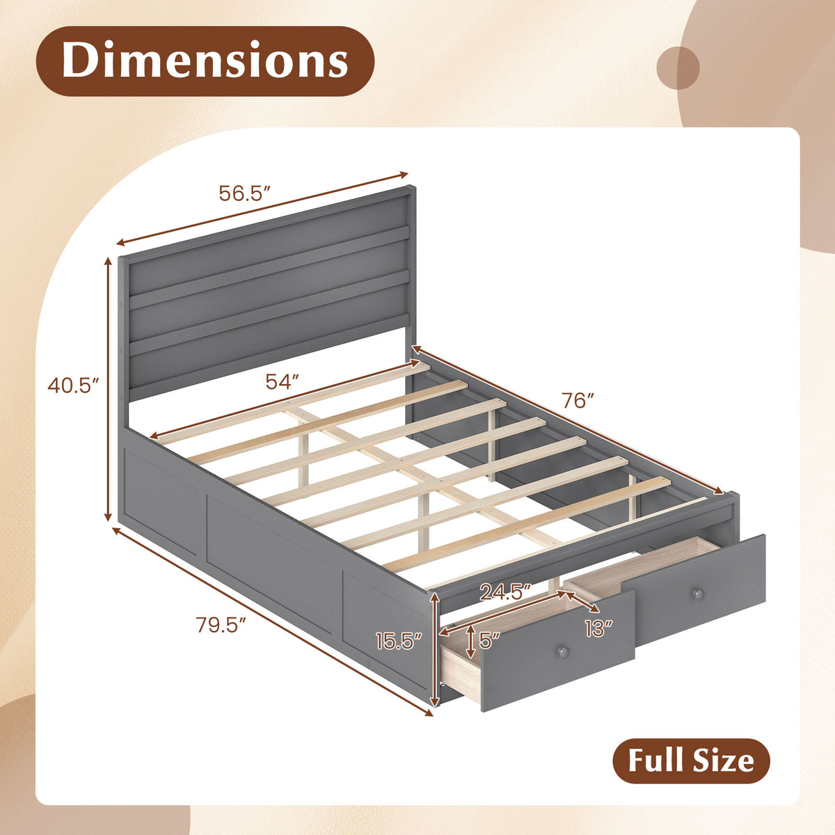 Full Size Wooden Platform Bed Frame with Storage Drawers