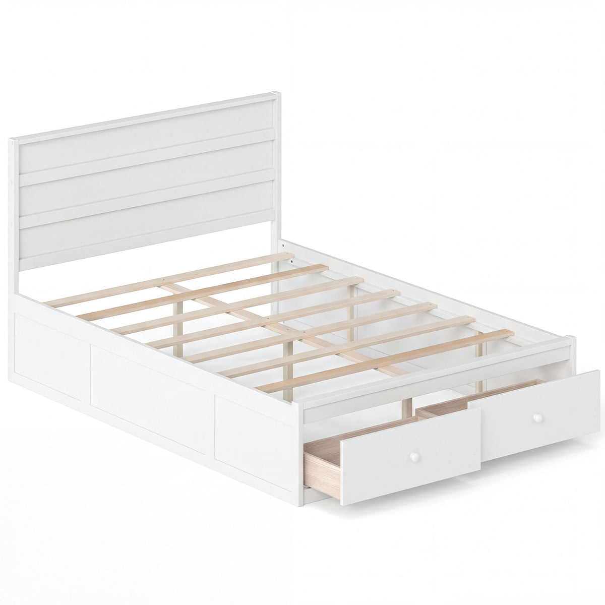 Full Size Wooden Platform Bed Frame with Storage Drawers