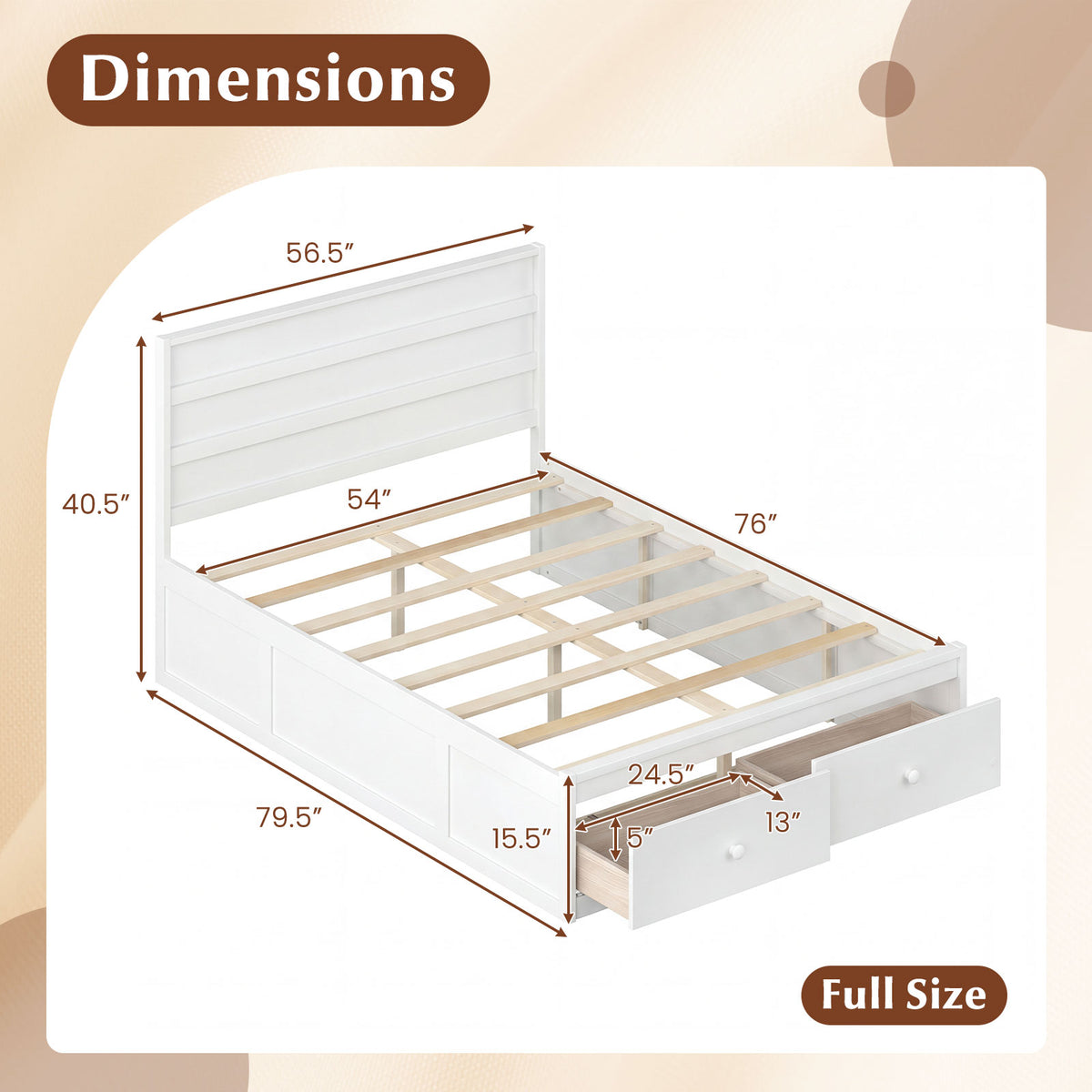 Full Size Wooden Platform Bed Frame with Storage Drawers