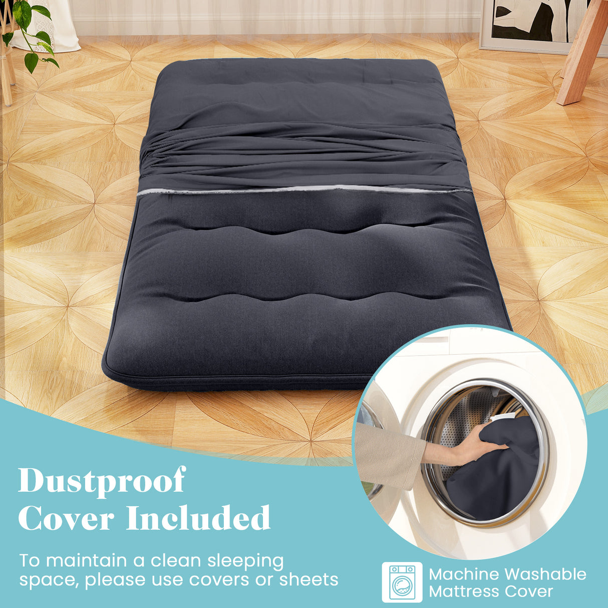 Futon Mattress with Washable Cover and Foldable Mat