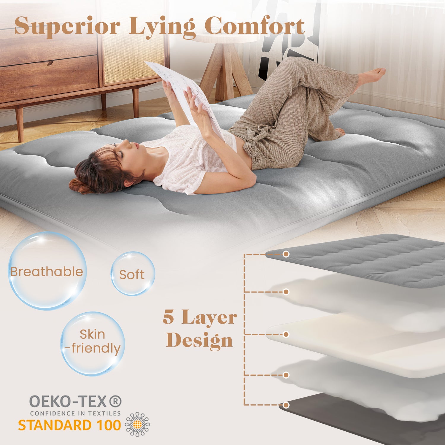 Futon Mattress with Washable Cover and Carry Bag