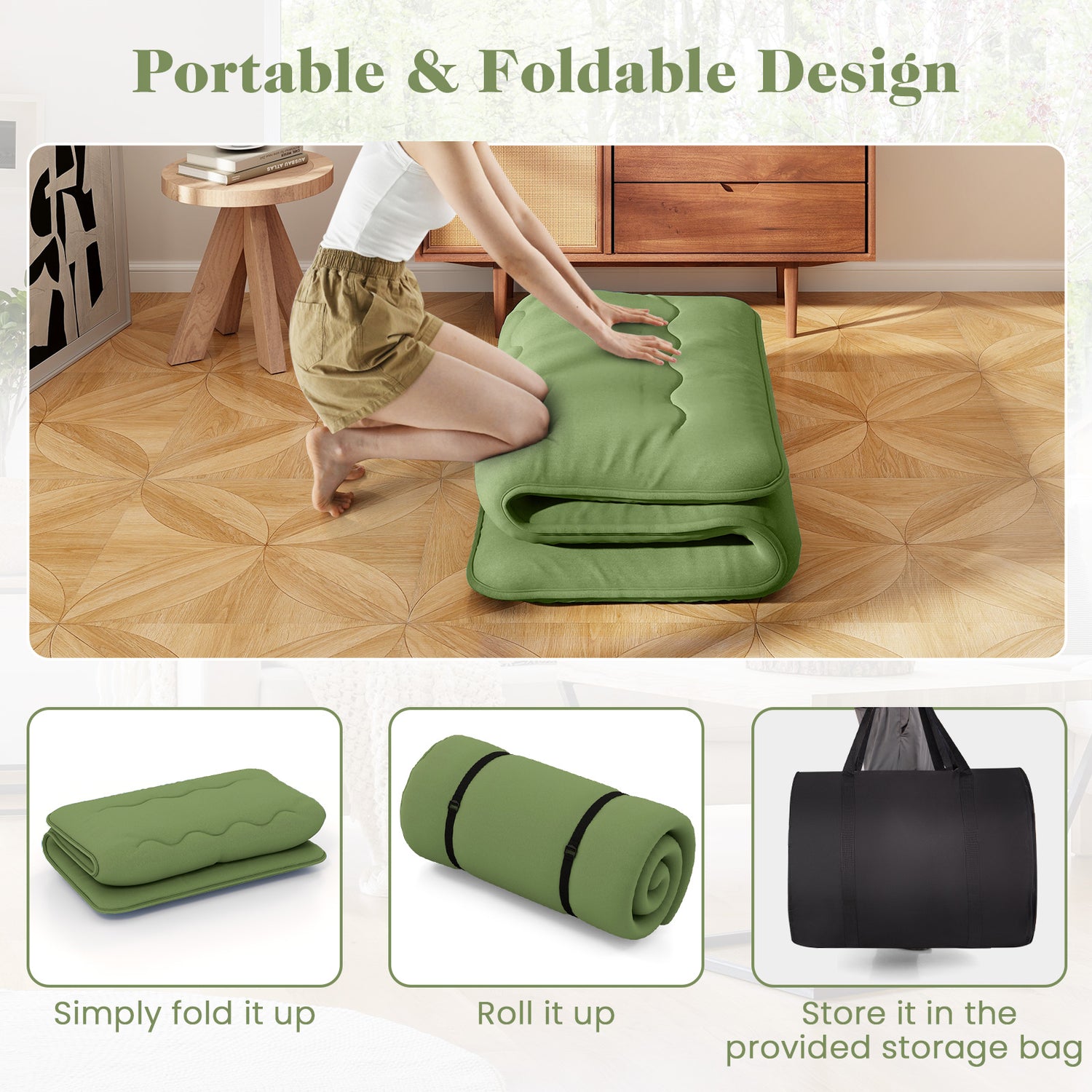 Floor Mattress with Washable Cover and Carry Bag