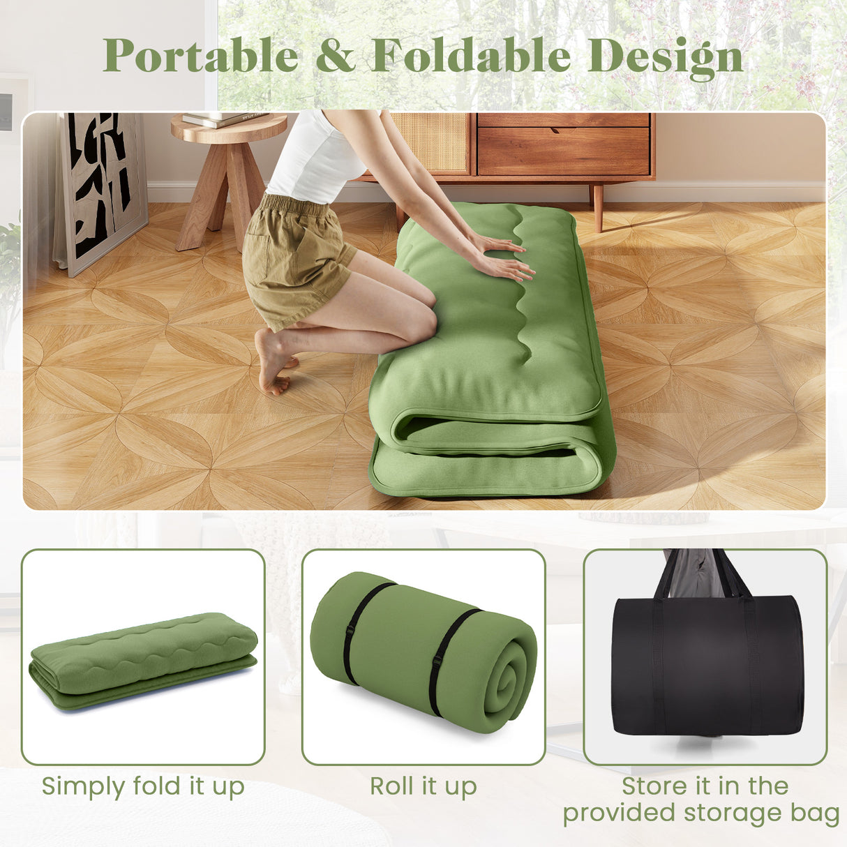 Floor Mattress with Washable Cover and Carry Bag