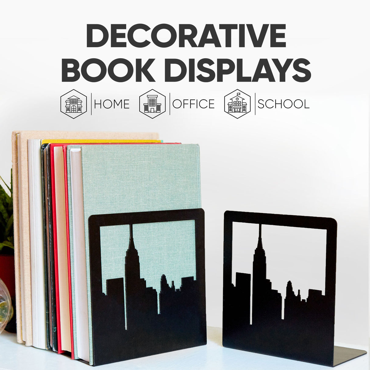 NYC Skyline Bookends 2-Pack – Metal Book Ends by Geomod