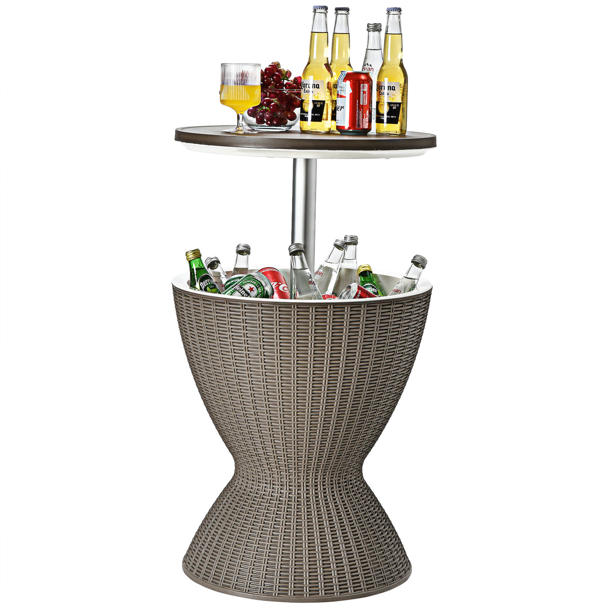 3 in 1 8 Gallon Patio Rattan Cooler Bar Table with Adjust Ice Bucket