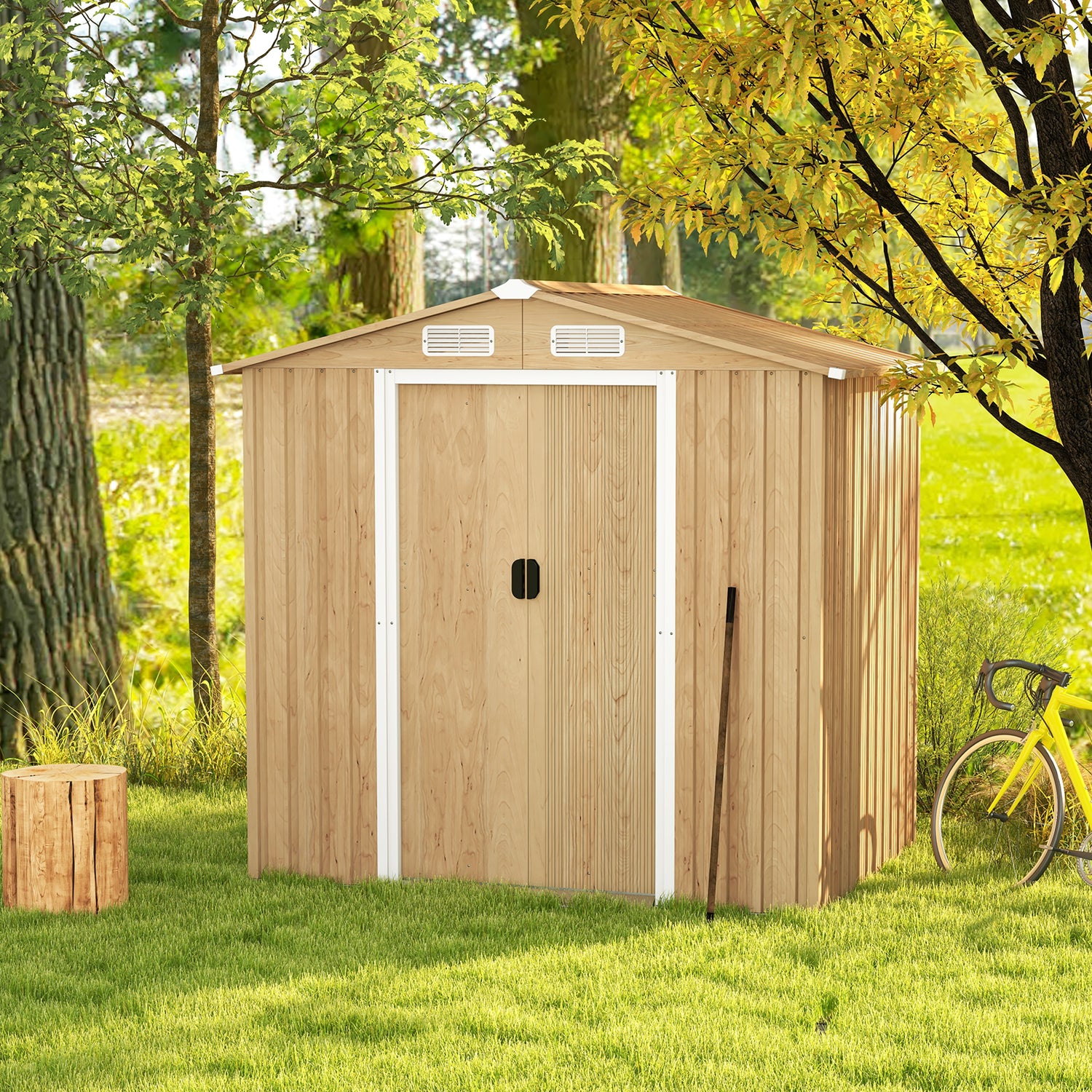 6 x 4 Feet Galvanized Steel Storage Shed with Lockable Sliding Doors