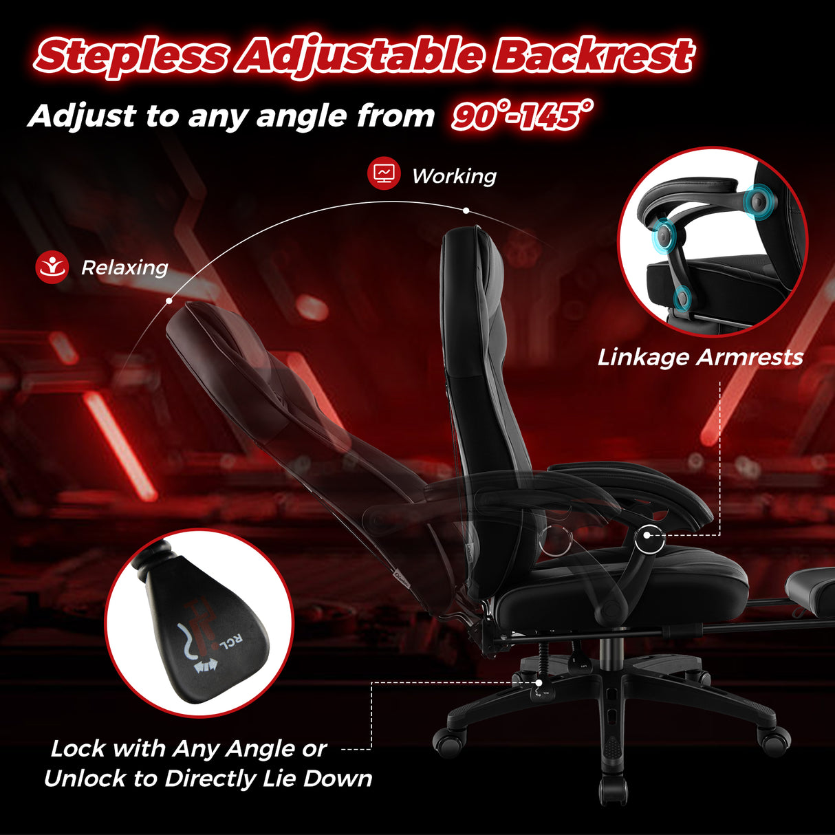 Gaming Chair Racing Style Swivel Chair with Footrest and Adjustable Lumbar Pillow