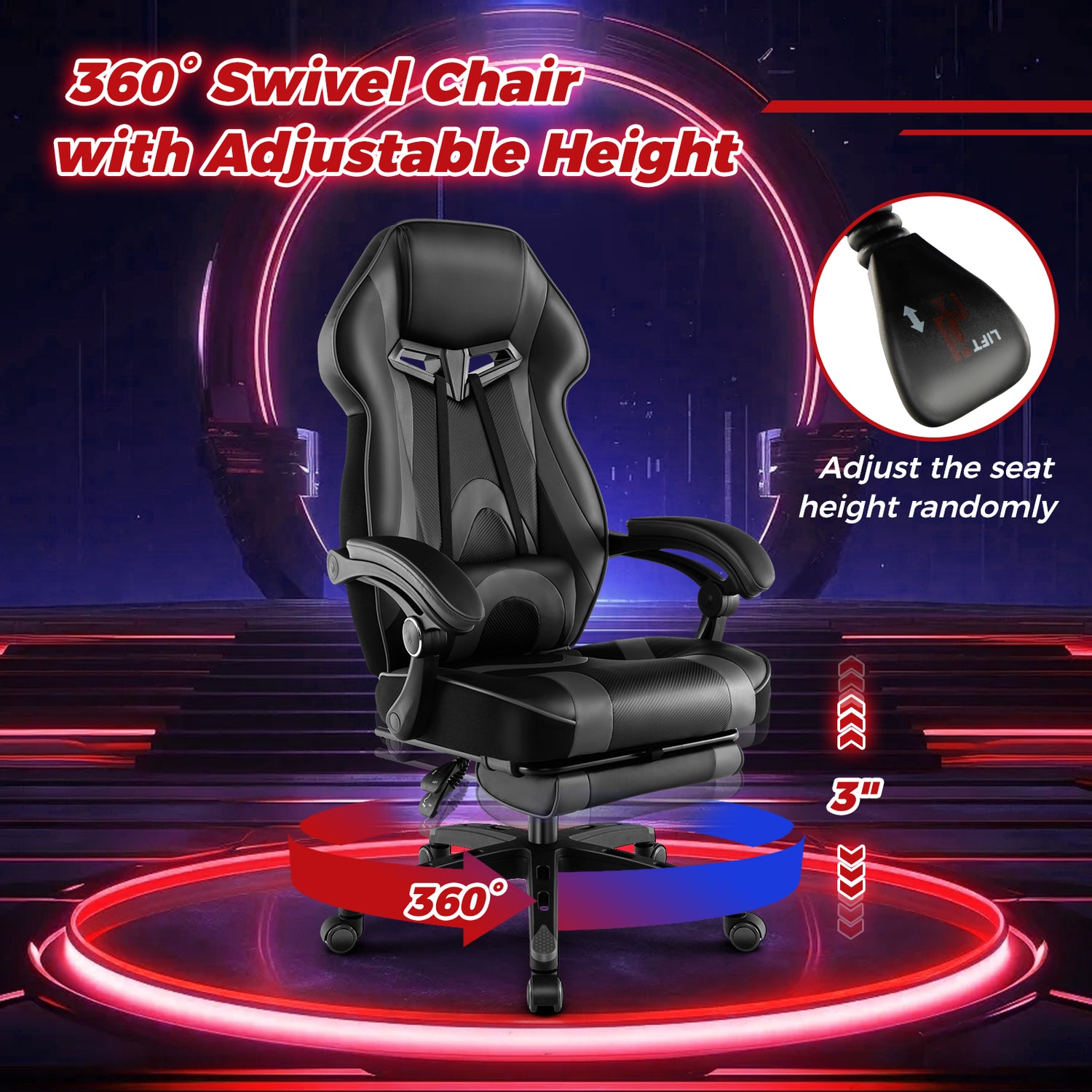 Gaming Chair Racing Style Swivel Chair with Footrest and Adjustable Lumbar Pillow
