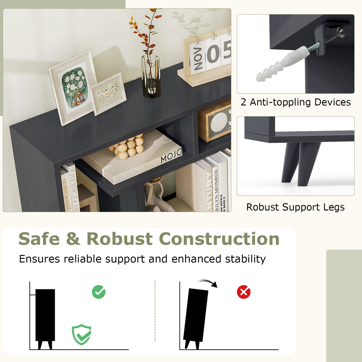 Geometric Bookcase with Anti-Tipping Kit and Storage Shelving Unit
