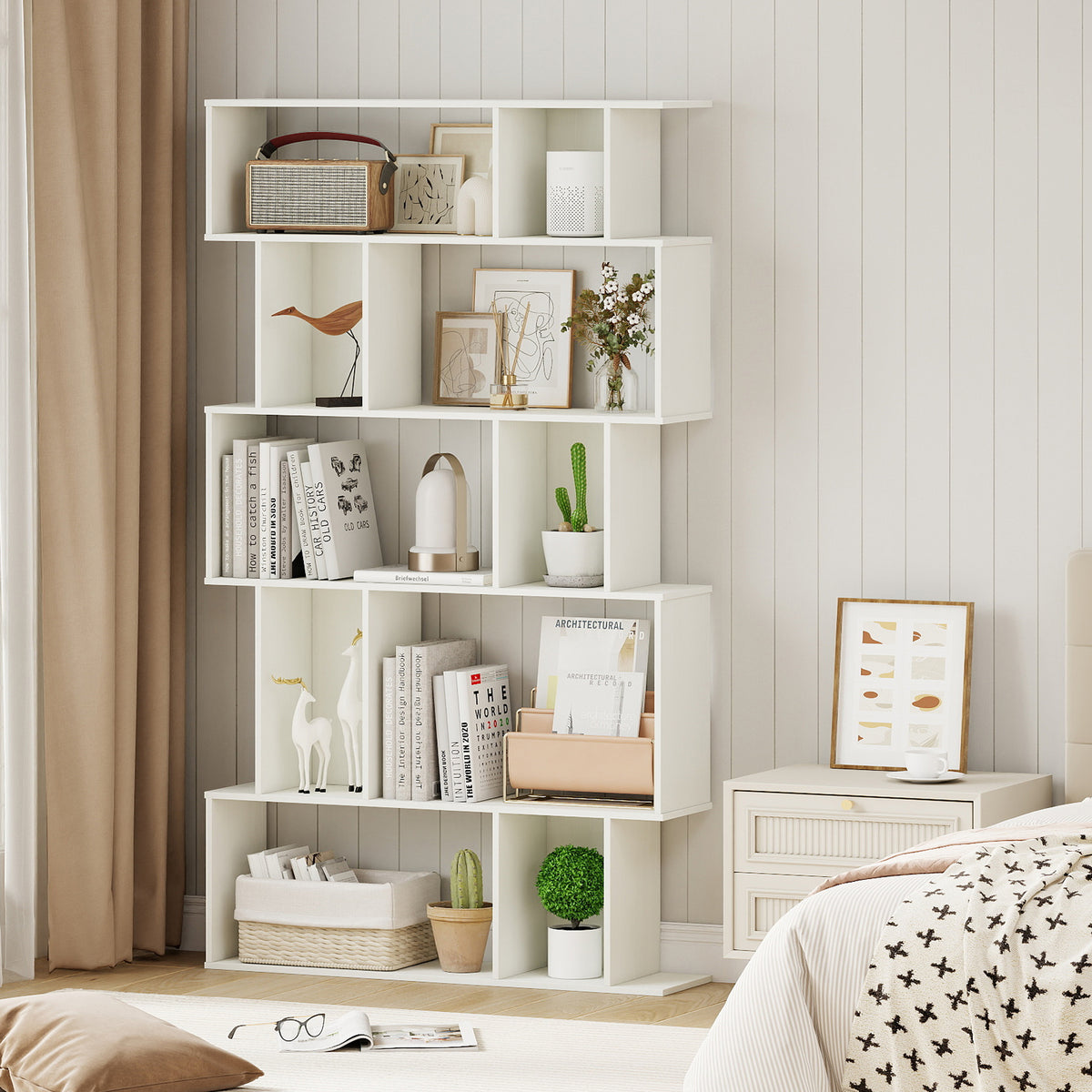 Geometric Bookshelf 5-Tier Bookcase with Open Shelves and Closed-back Cubes