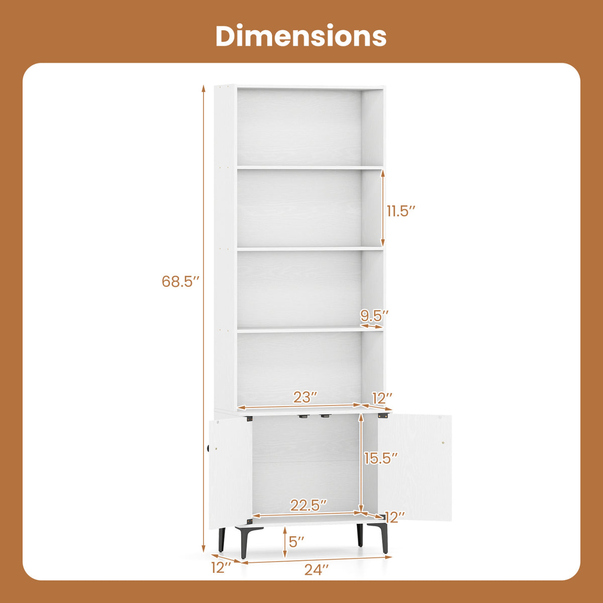 Giantex Bookshelf with Doors and 2 Anti-Tipping Kits for Home Office