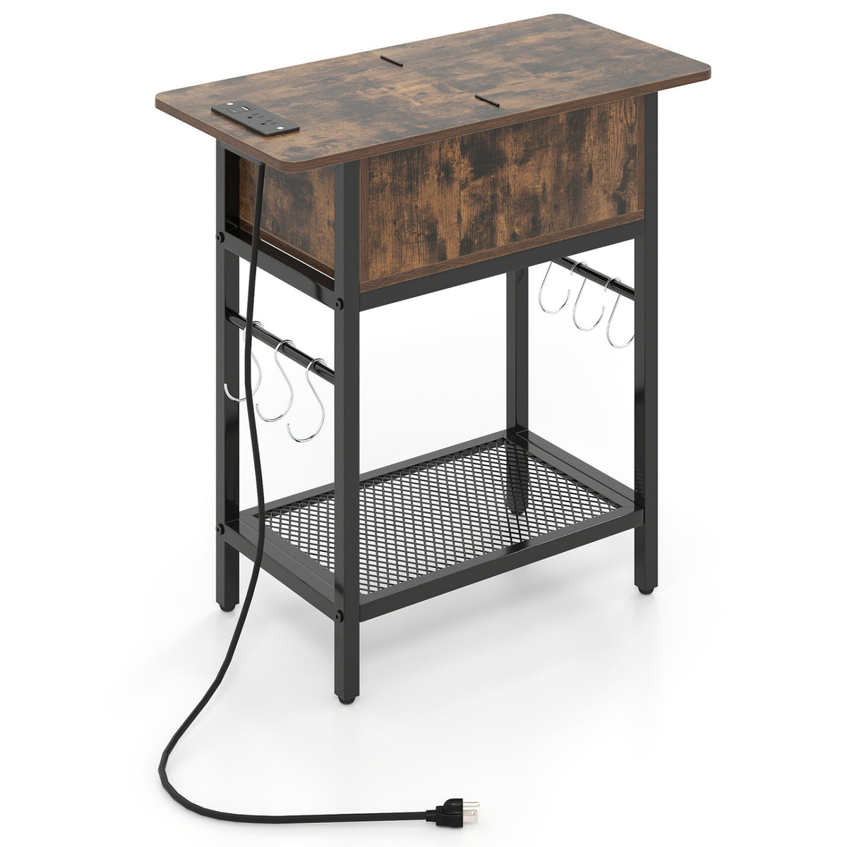 End Table with Charging Station USB Ports Outlets and Flip Top