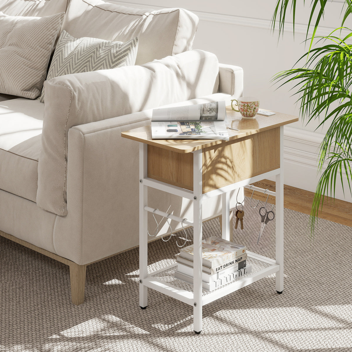 End Table with Charging Station USB Ports Outlets and Flip Top