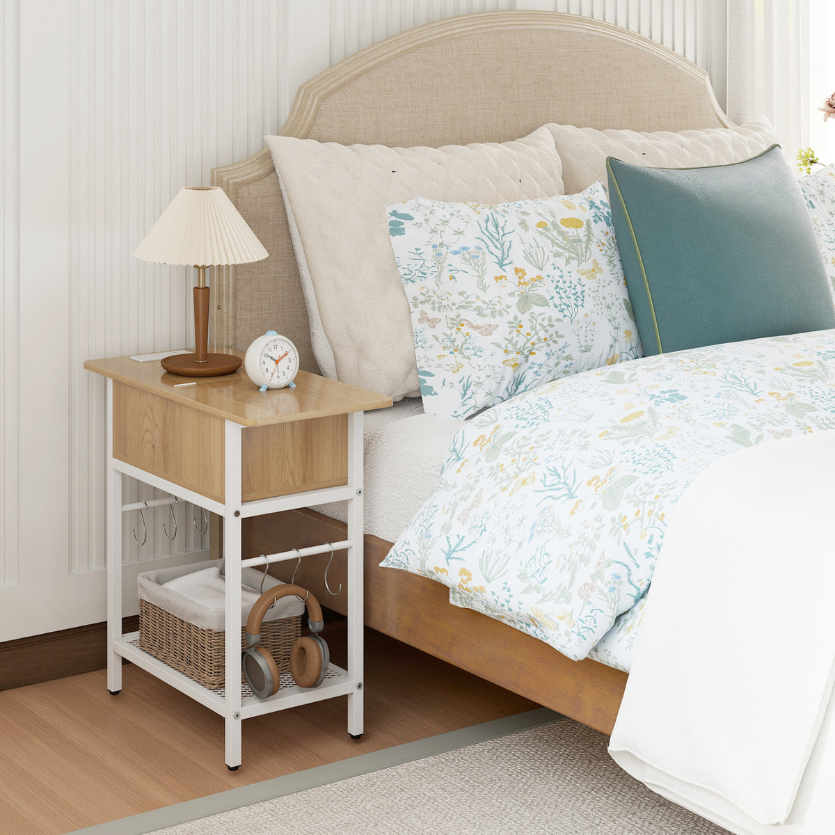 End Table with Charging Station USB Ports Outlets and Flip Top