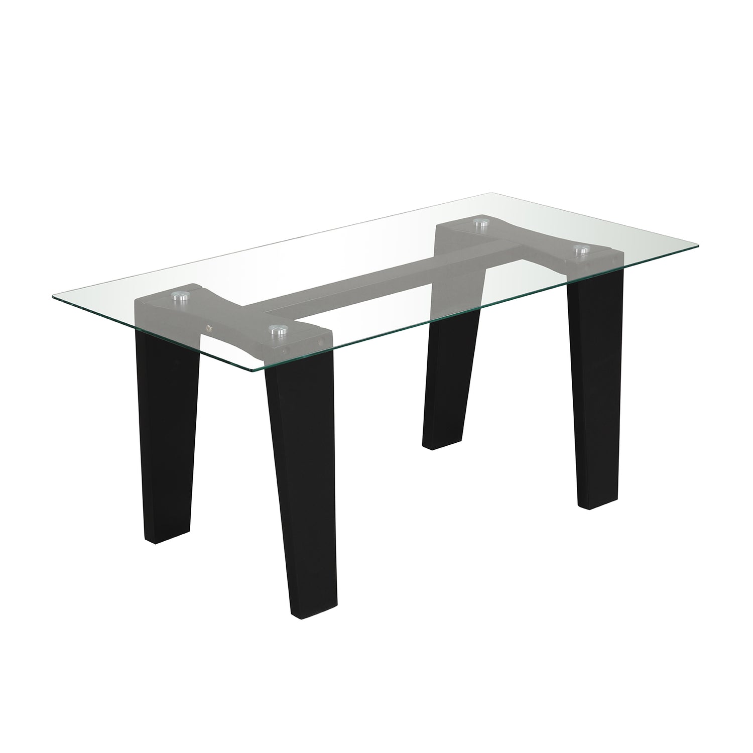 39.5 Inch Glass Coffee Table Modern Rectangular Center Table with Solid Rubber Wood Legs-Black