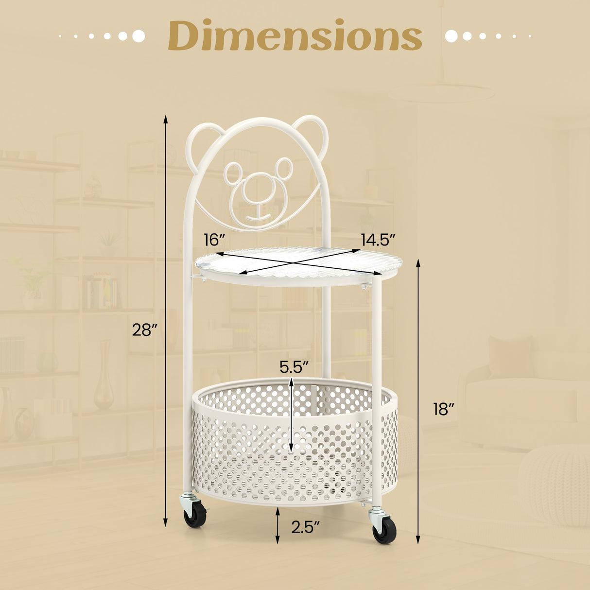 Modern Sofa Side Table on Lockable Wheels for Living Room Bedroom Study