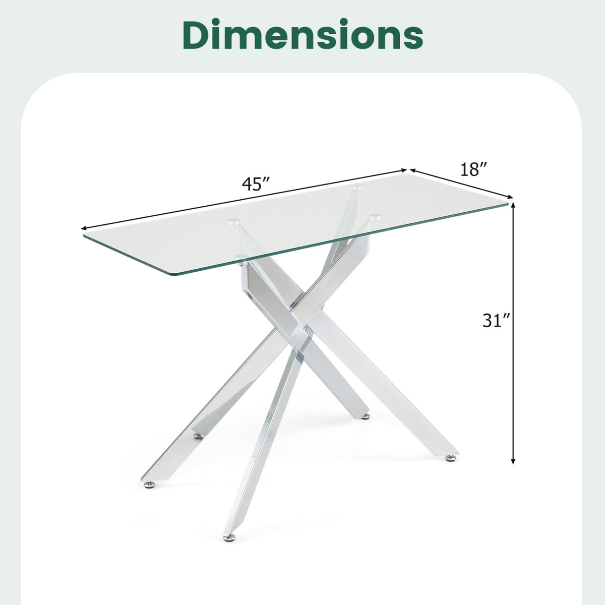 Glass Console Table Modern Entryway Table with Clear Tempered Glass Top-Silver