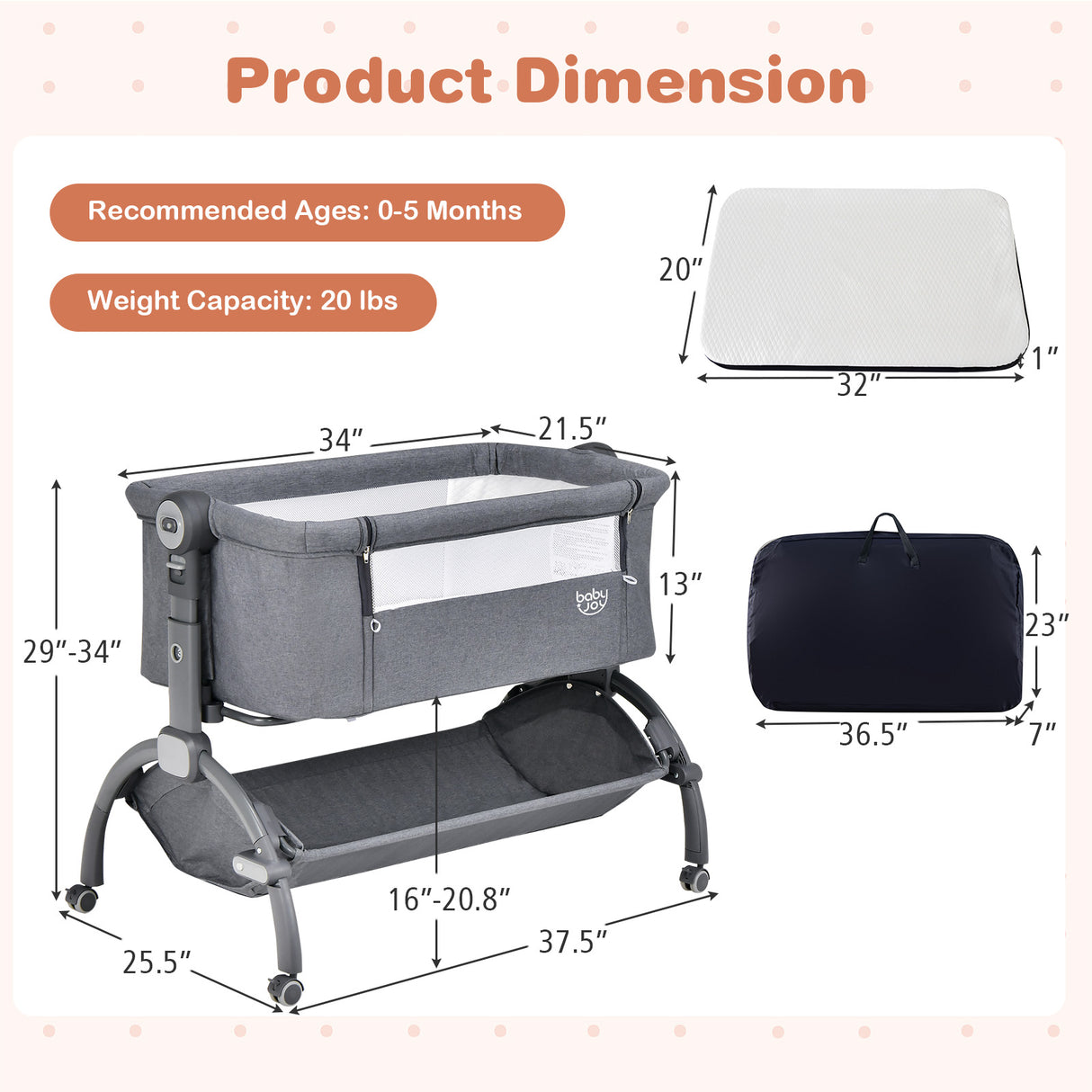 3-in-1 Baby Bassinet with Double-Lock Design and Adjustable Heights