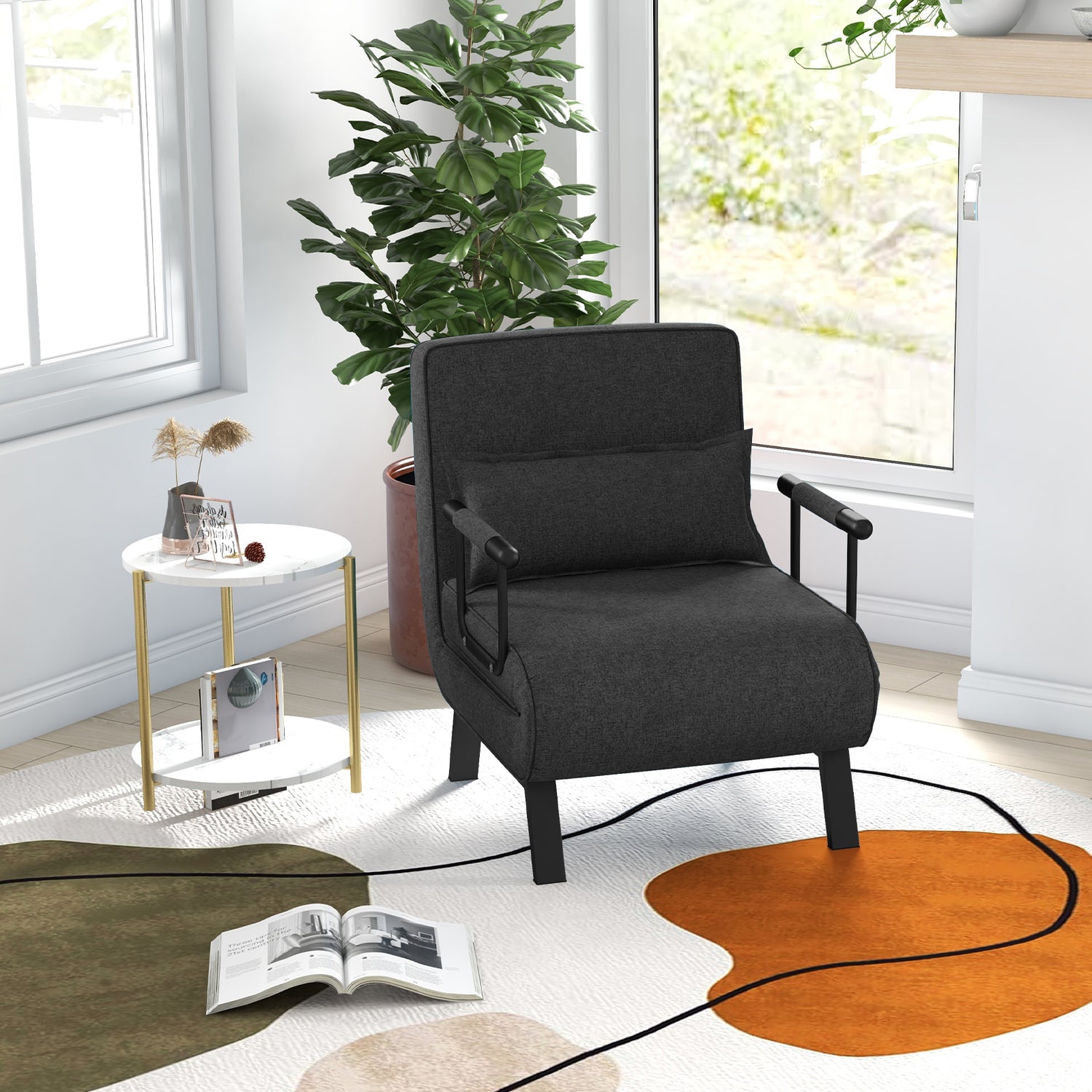 Folding 6 Position Convertible Sleeper Bed Armchair Lounge Couch with Pillow